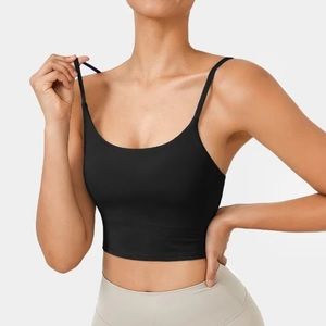 Tag On Black Pet Hair Resistant Workout Cropped Cami Padded Spaghetti Strap Top